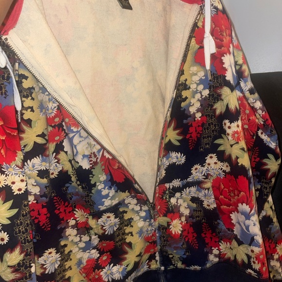 VINTAGE Y2K LUCKY BRAND ASIAN FLORAL PRINT ZIP UP SWEATSHIRT JACKET  SZ XL RARE - Picture 5 of 15